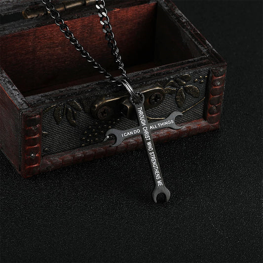 Minimalist Cross Pendant Necklace in Stainless Steel with Plated Finish for Men
