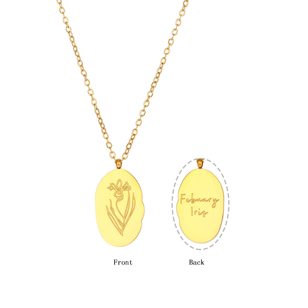 Abstract Irregular Oval Floral Pendant Necklace for Women in Stainless Steel with Electroplated Finish
