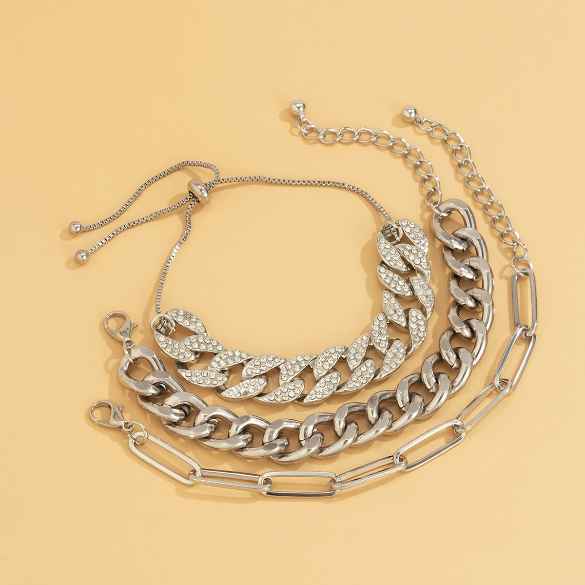 Vintage Punk Hip-hop Geometric Alloy Rhinestone Bracelet for Women