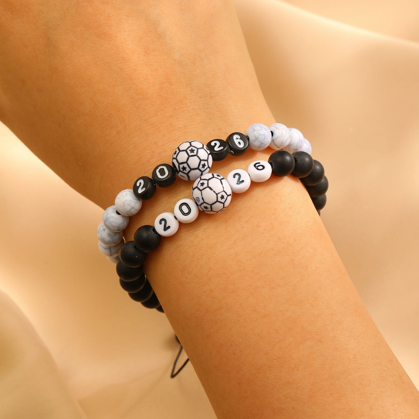 Minimalist Handmade Braided Soccer Bracelet with Resin Beads Unisex Adjustable Commemorative Wristband