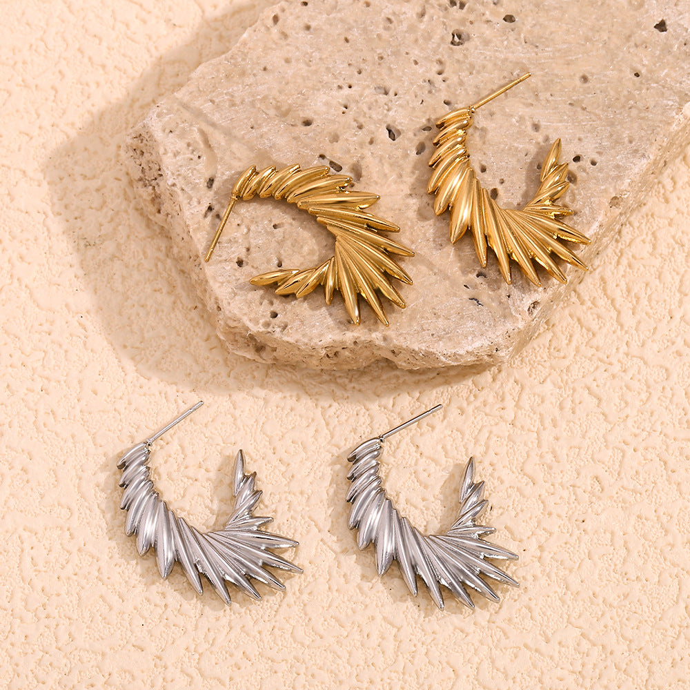 Geometric Wing Stud Earrings for Women Stainless Steel with 18K Gold Plating Fashionable Office-Ready Minimalist Design