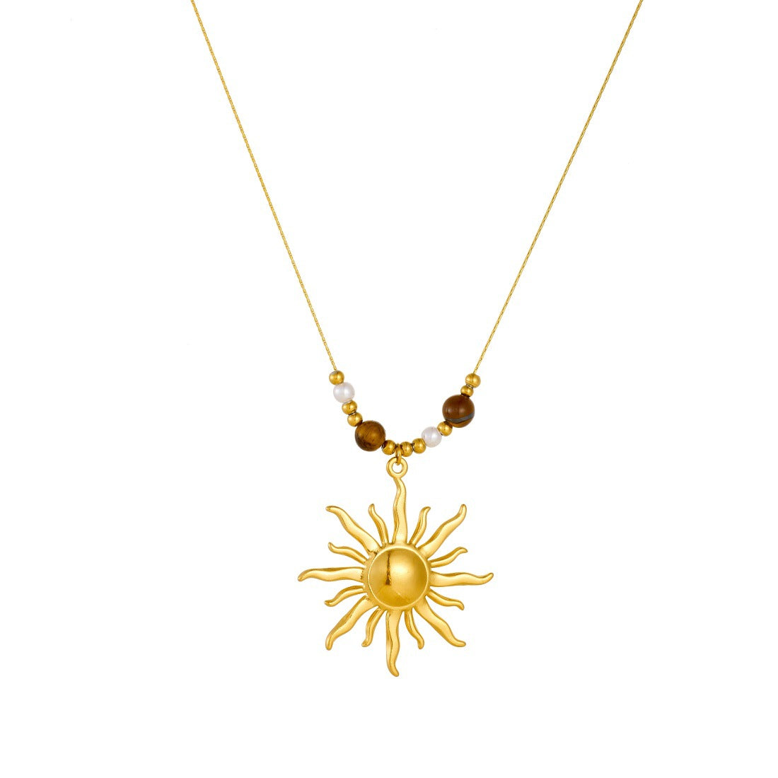 Bohemian Vintage Gold Plated Polished Sun Pendant Stainless Steel Snake Chain Necklace for Women