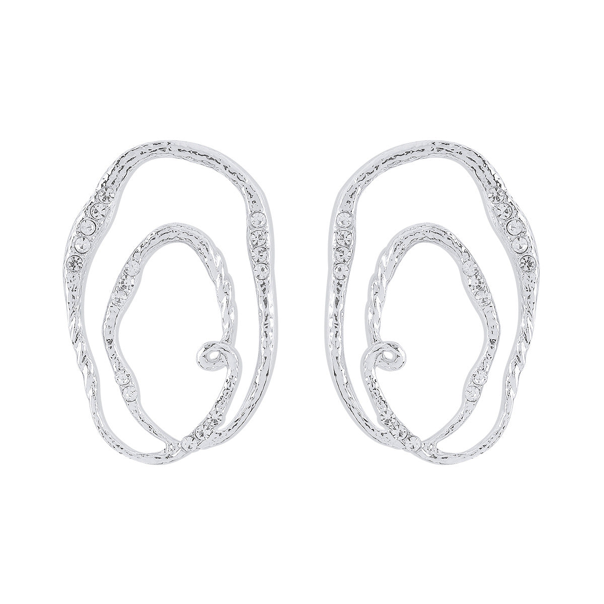 Pendientes de tuerca geométricos irregulares dulces y atrevidos con diamantes de imitación y acabado galvanizado para mujer