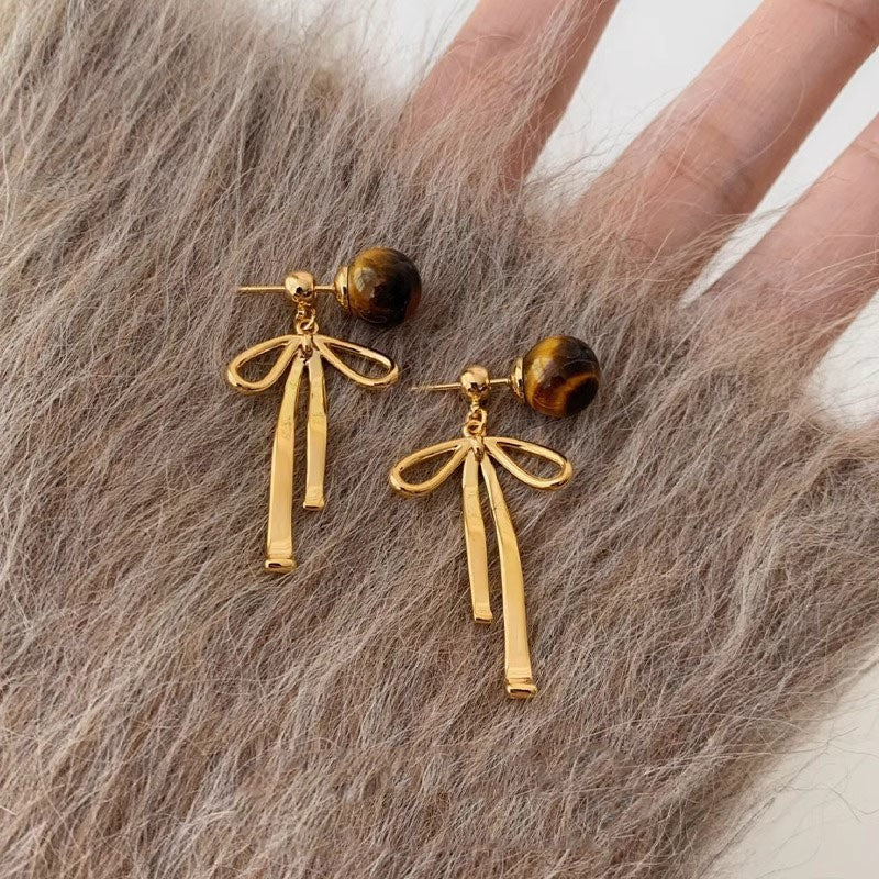 Orecchini a perno in acciaio al titanio con forme geometriche, zirconi e occhio di tigre, da donna, stile minimalista di lusso per l'ufficio e l'uso quotidiano