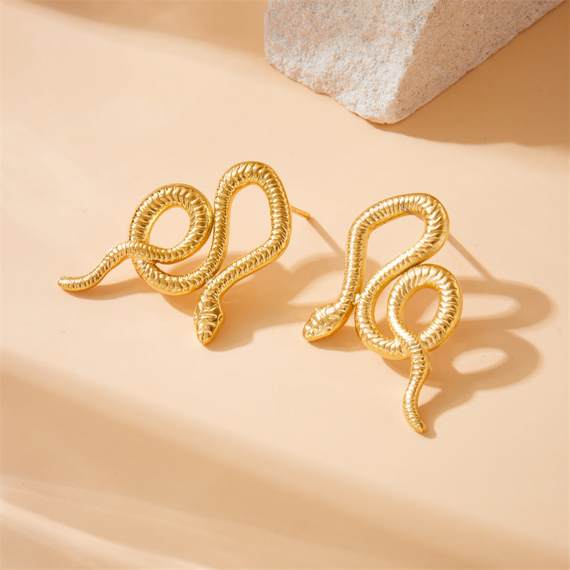 Pendientes con forma de serpiente de acero inoxidable chapado, estilo vintage