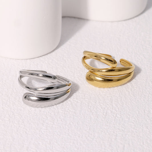 Anillo abierto de acero inoxidable minimalista geométrico para mujer con acabado chapado, de moda e hipoalergénico