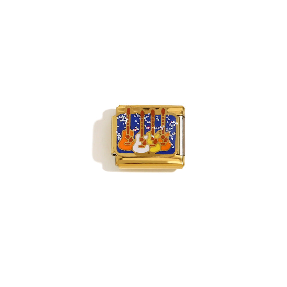 Elegant 18K Gold Plated Drip Oil Square Stainless Steel Charm Bar for Women