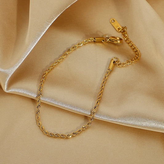 Pulsera de moda clásica con diseño geométrico de cuerda trenzada de acero inoxidable con baño de oro de 18 quilates para mujeres y hombres