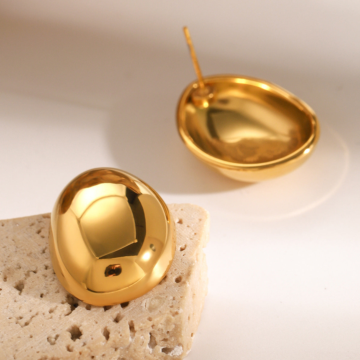 18K Gold Plated Stainless Steel Round Oval Geometric Earrings for Women