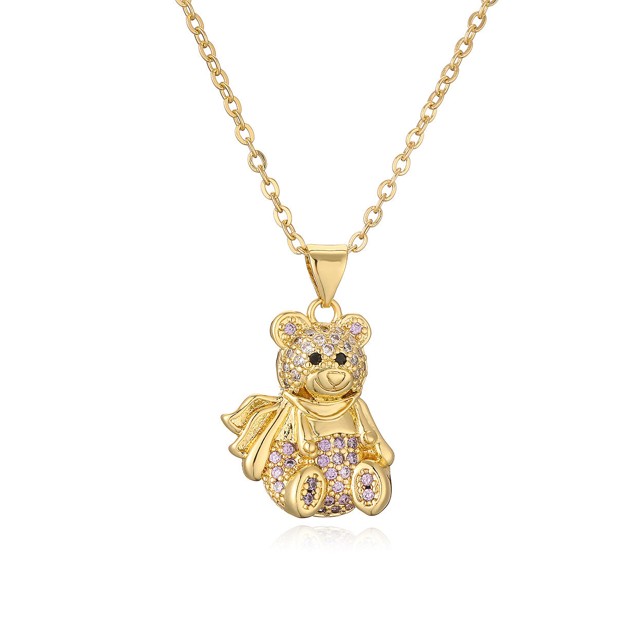 Cute Bear-Shaped Pendant Necklace for Women in Copper with 18K Gold Plating and Zircon Inlay Minimalist Style Clavicle Chain