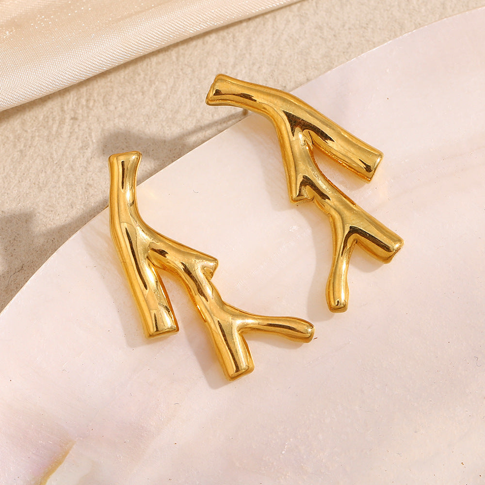 Minimalist Geometric Stainless Steel Ear Studs with 18K Gold Plating for Women