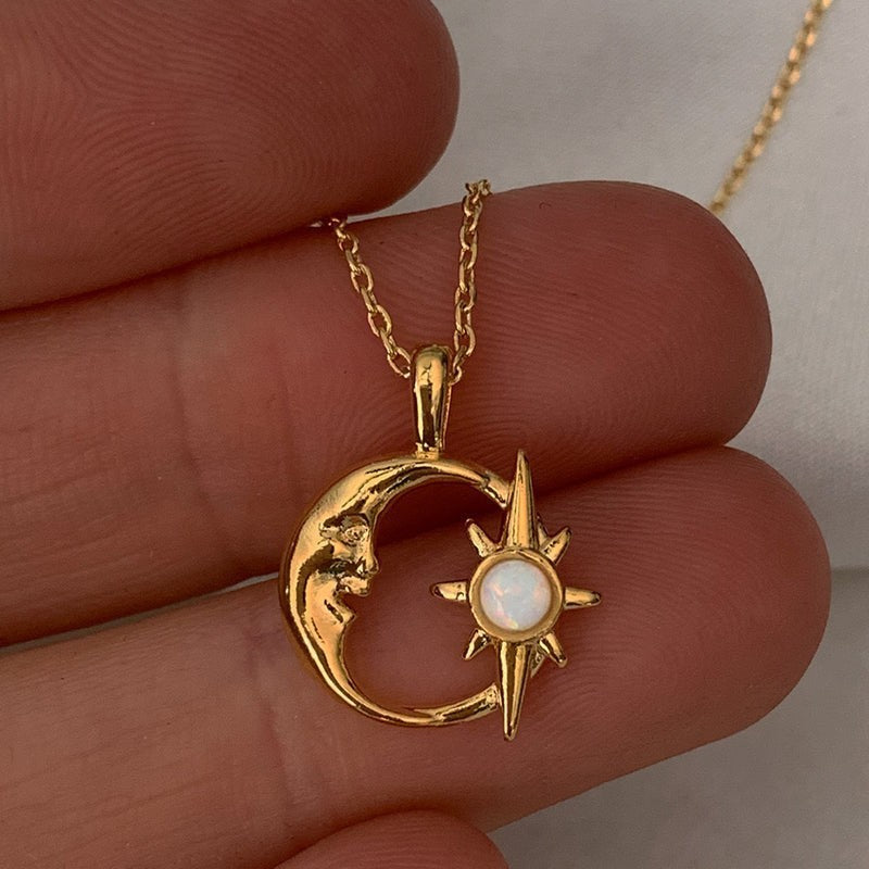 Minimalist Crescent Moon Pendant Necklace in Titanium Steel with Gold Plating, Delicate Star and Moon Motif on O-Chain for Women and Men