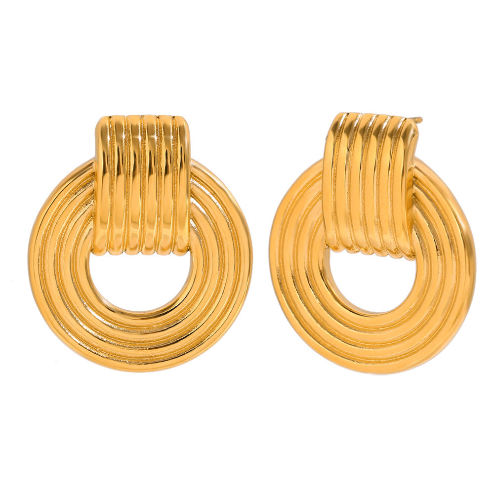 Orecchini a Cerchio da Donna Minimalisti Retrò in Acciaio Inossidabile Placcato Oro 18K