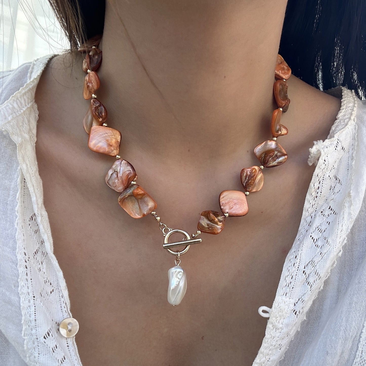 Sweet Geometric Star Shell Alloy Plated Necklace for Women