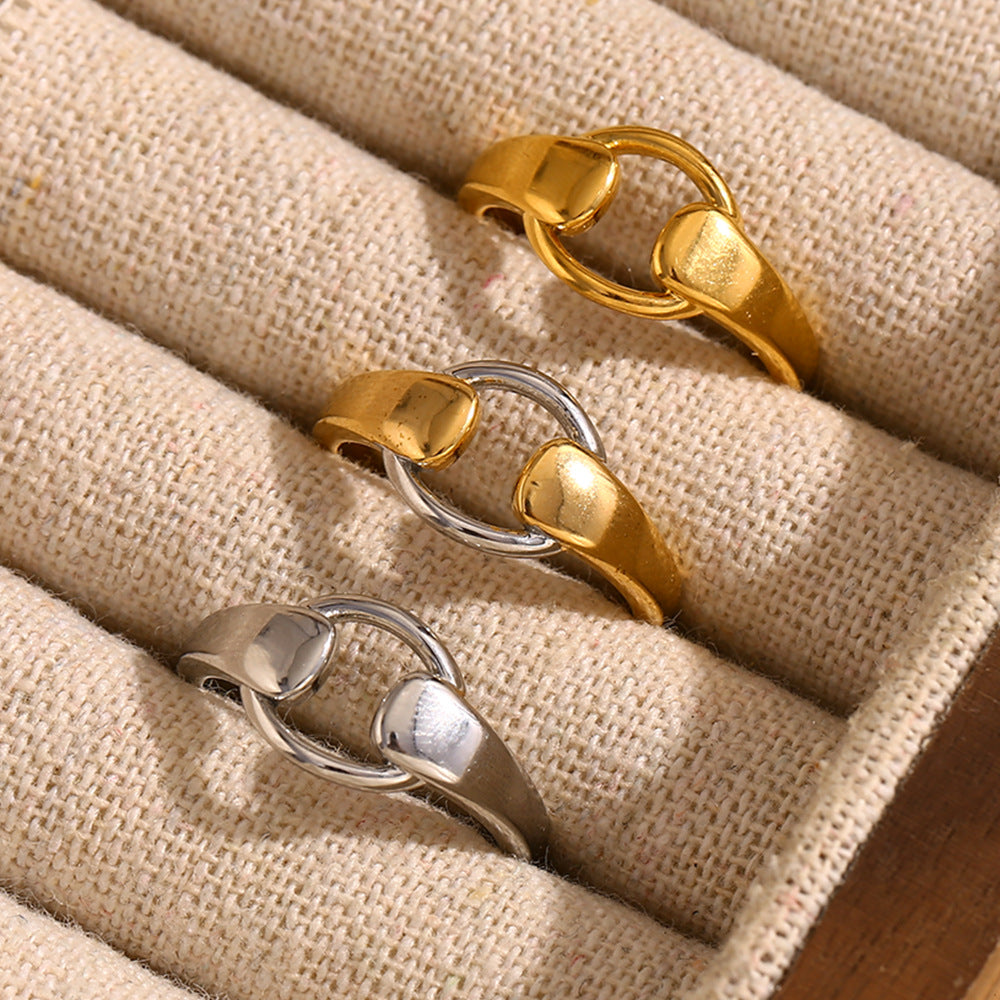 Anello da donna in acciaio inossidabile placcato oro 18 carati, design geometrico e minimalista