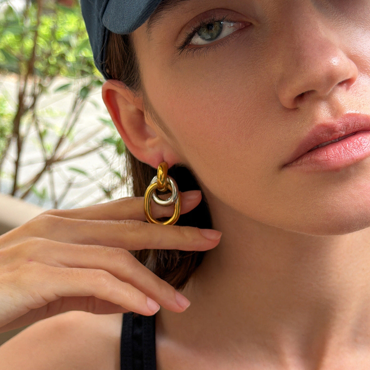 Minimalist Geometric Stainless Steel PVD Plated Double Circle Earrings for Women