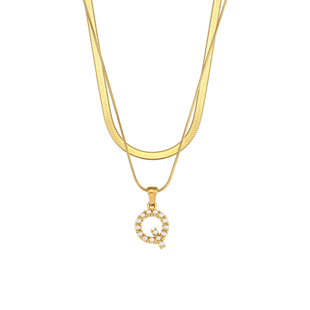 Collana con Pendente a Lettera alla Moda in Acciaio Inossidabile con Finitura Placcata e Catena Serpentina da Donna