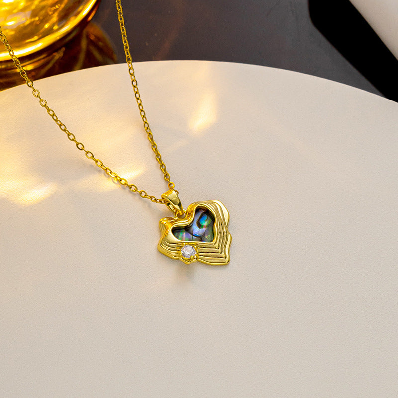 Minimalist Heart-Shaped Titanium Steel Pendant Necklace with Rhinestone Inlay for Women, O-Chain Locket Style