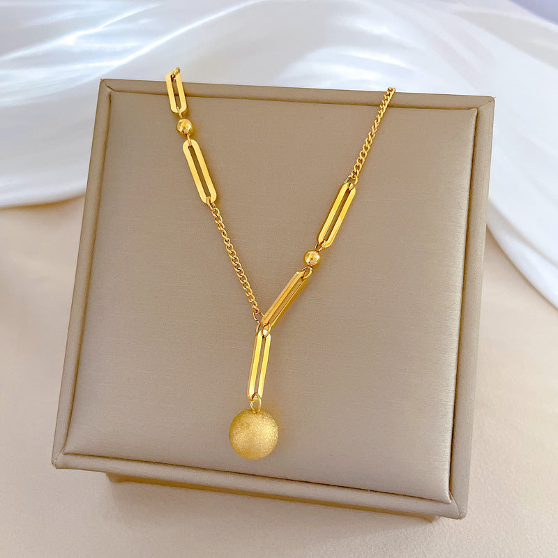 Minimalist Geometric Titanium Steel Gold-Plated Necklace with Hollow Golden Ball Pendant for Women and Men