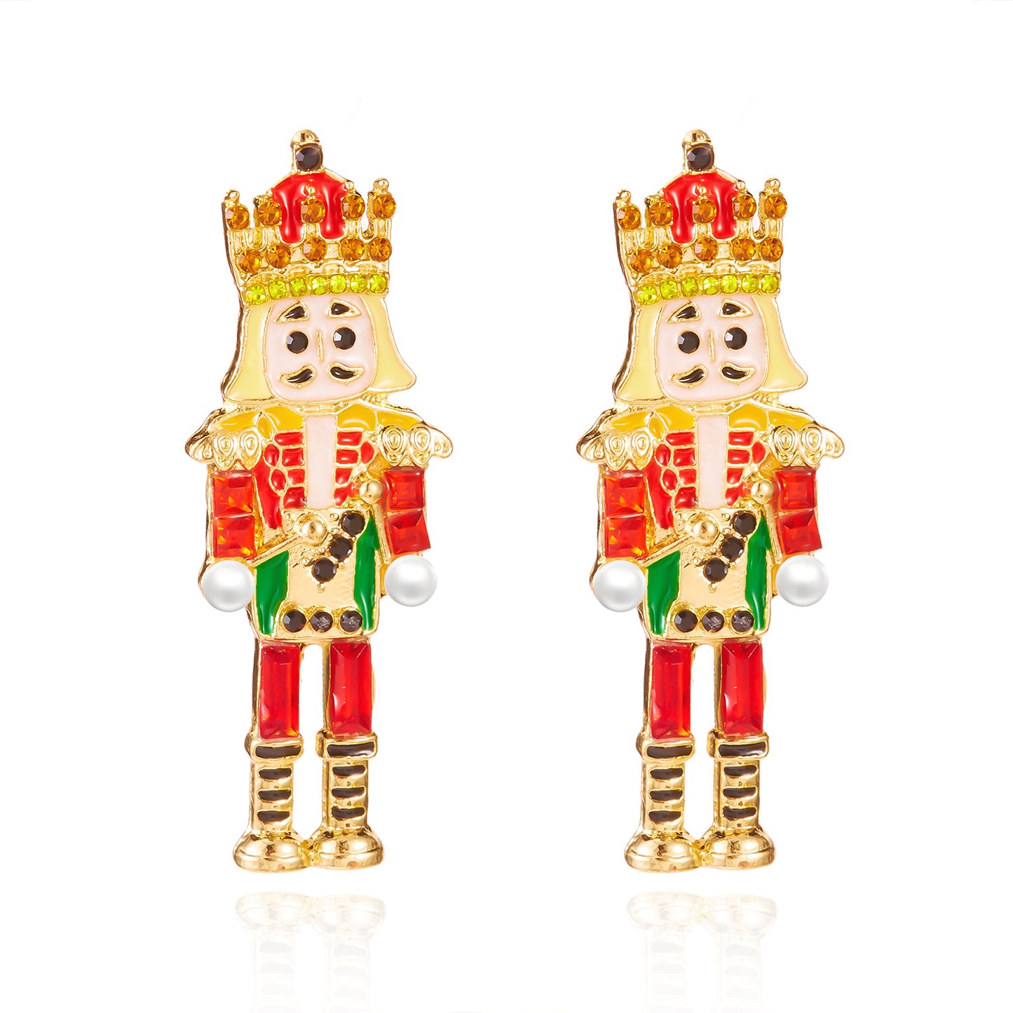 Pendientes con diseño de Soldado Cascanueces vintage para mujer en aleación con acabado esmaltado e incrustaciones de pedrería