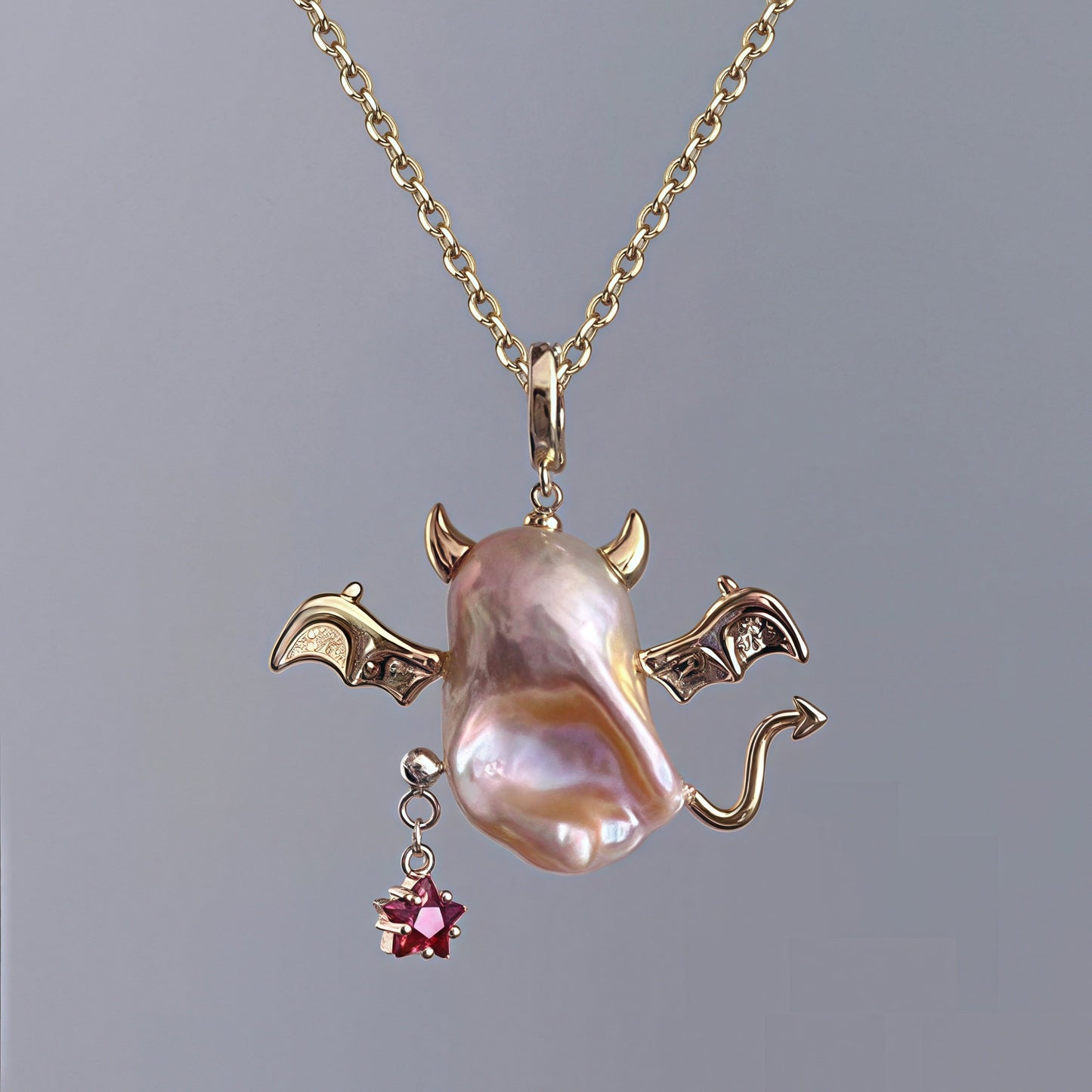 Sweet Heart Star Pearl Pendant Necklace Brass Plated