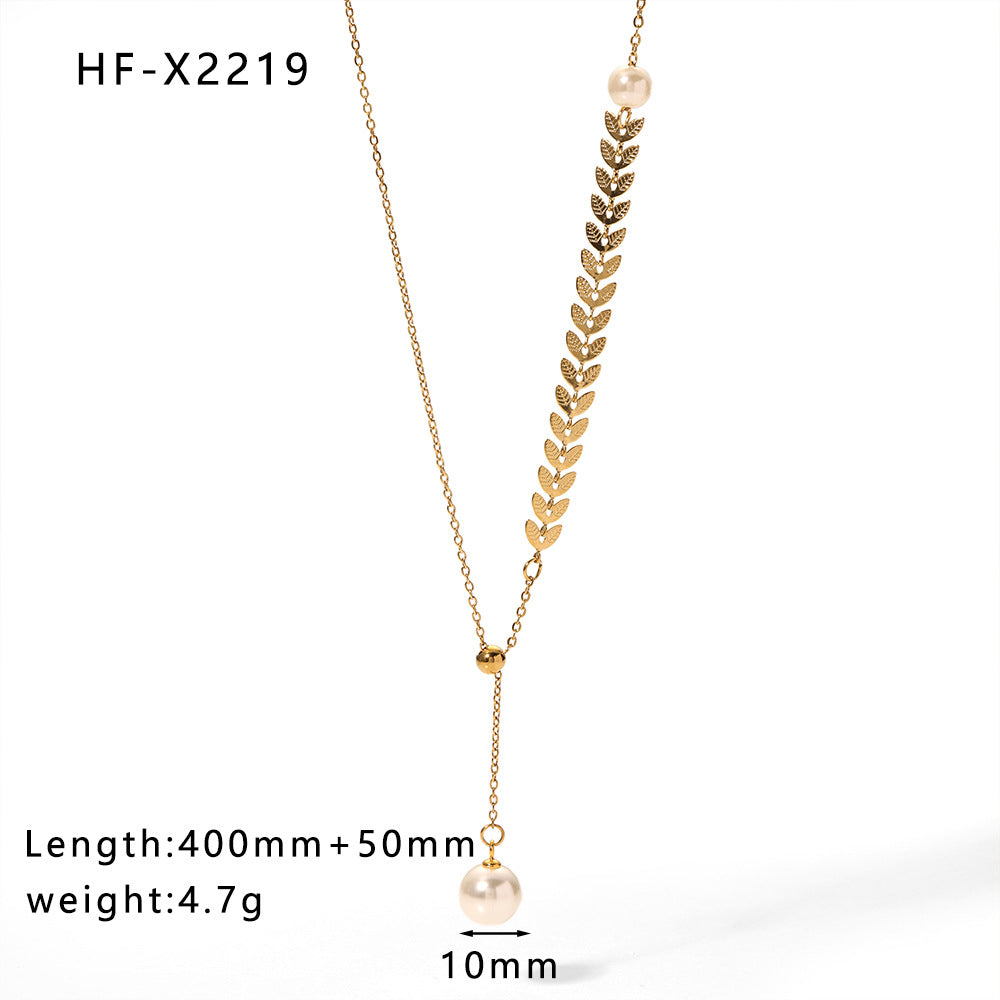 Minimalist Cat Eye Stone Zircon Pearl Smiley Face Necklace for Women in Titanium Steel with Plating Finish