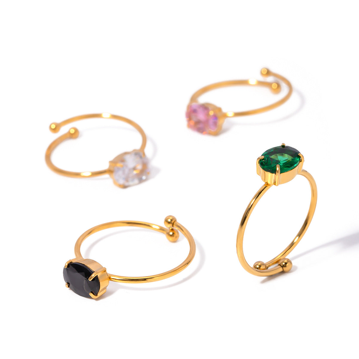 Ins Style Cute 18K Gold Plated Stainless Steel Ring with Pink Zircon Geometric Adjustable Design for Women