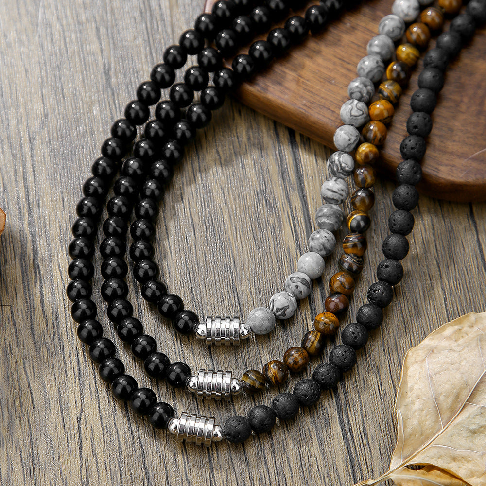 Geometric Round Stainless Steel Gemstone Necklace Men Cable Chain