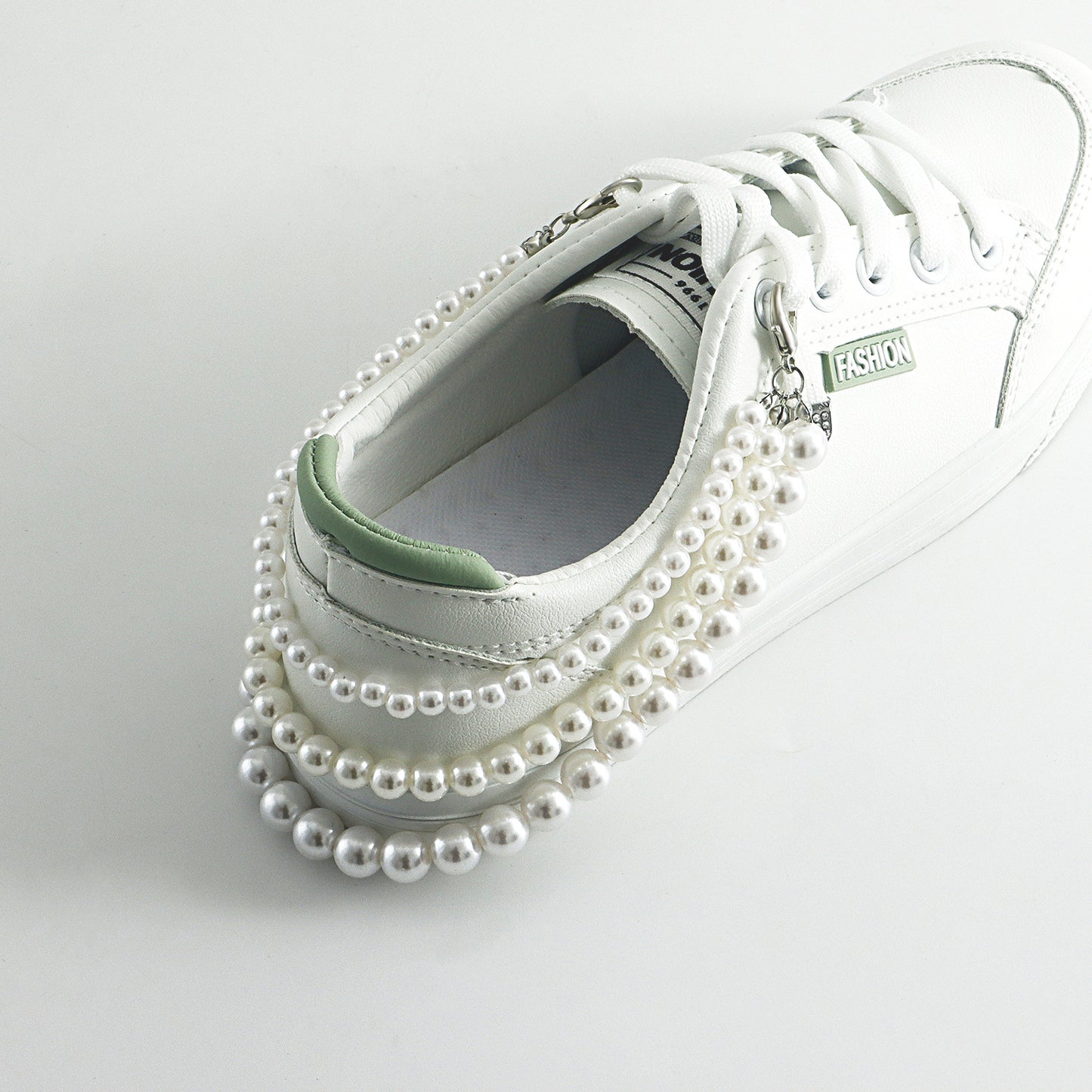 Geometric Alloy Anklet with Handwoven Fishing Line Design for Women, High-Shine Pearl Accent