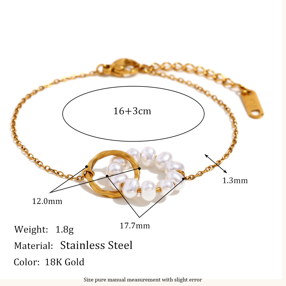 Minimalist Geometric Double Ring Bracelet for Women in Stainless Steel with 18K Gold Plating