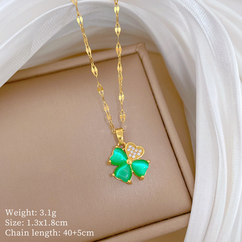 Minimalist Sweet Geometric Gold Plated Cubic Zirconia Inlay Titanium Steel Necklace for Unisex