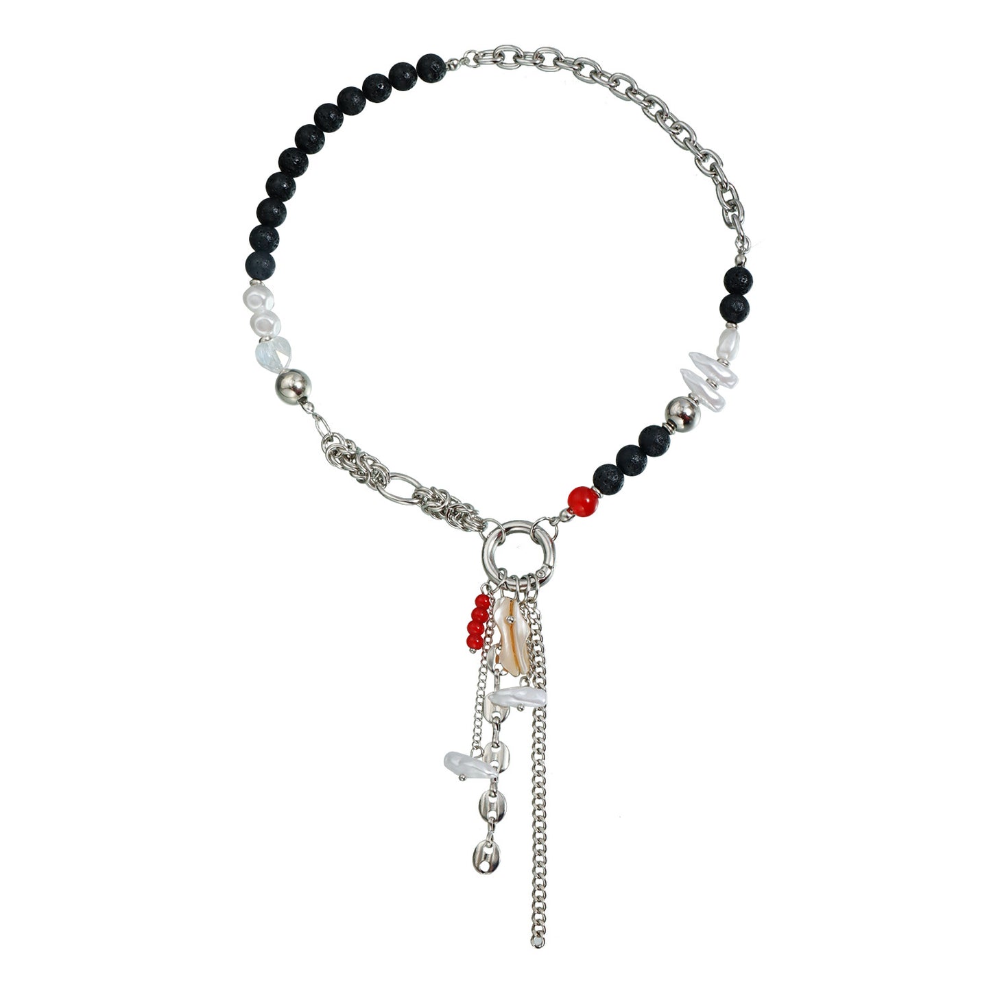Casual Geometric Heart Alloy Necklace with Shell Volcanic Stone and Imitation Pearl Plated Multi-Layer Cable Chain for Women