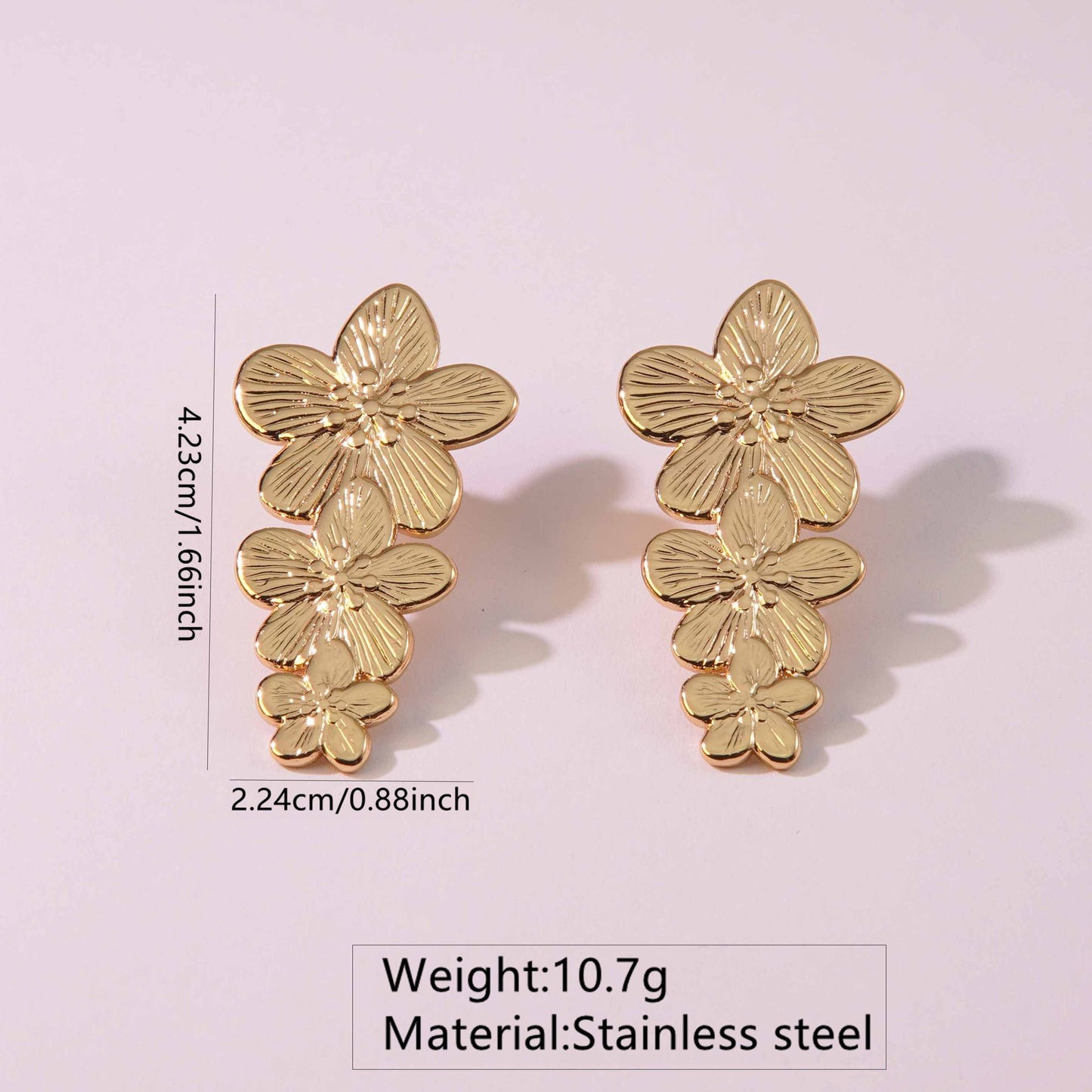Elegant Gold Plated Stainless Steel Leaf Earrings for Women