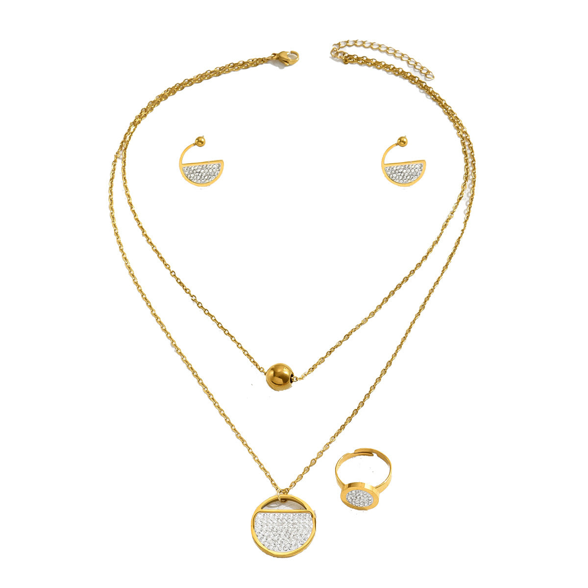 Set Collana Rotonda Geometrica Minimalista in Rame con Zirconi per Donna Inclusi Orecchini, Bracciale e Collana a Catena (Clavicola)
