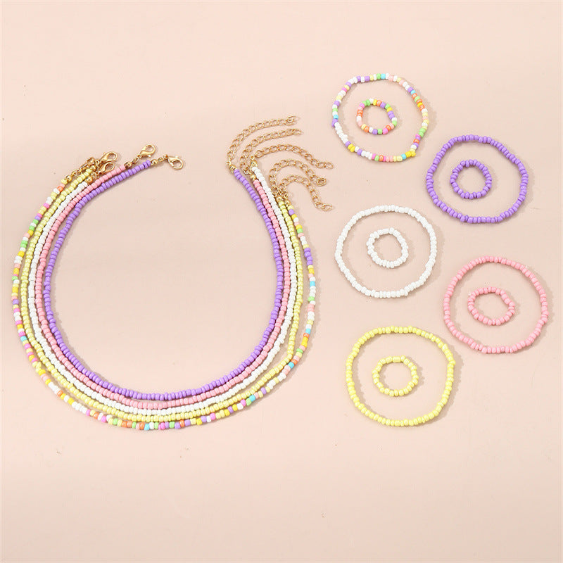 Bohemian Style Handmade Glass Beaded Necklace Set for Kids with Round Bead Chain and Adjustable Length