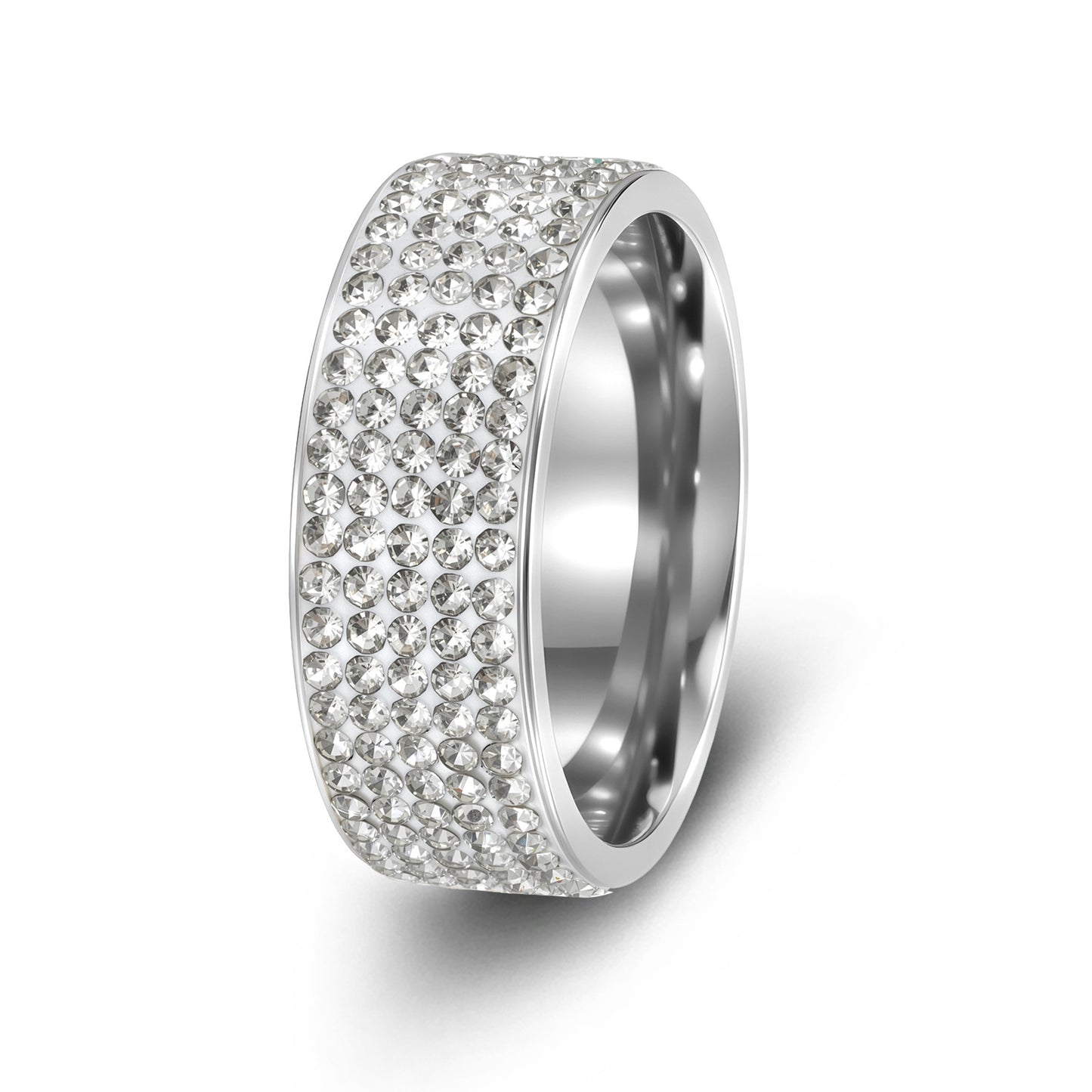 Anello Unisex a Cinque File di Strass Placcato in Acciaio Inossidabile Geometrico