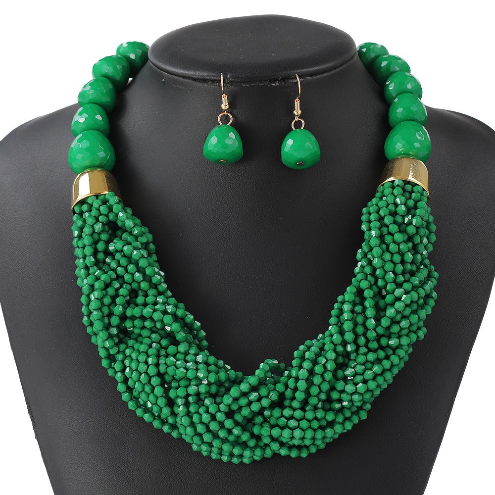 Set di collane statement multi-strato in stile boho chic con perline, ciondolo in resina a trama intrecciata e motivo a nuvola, per donna