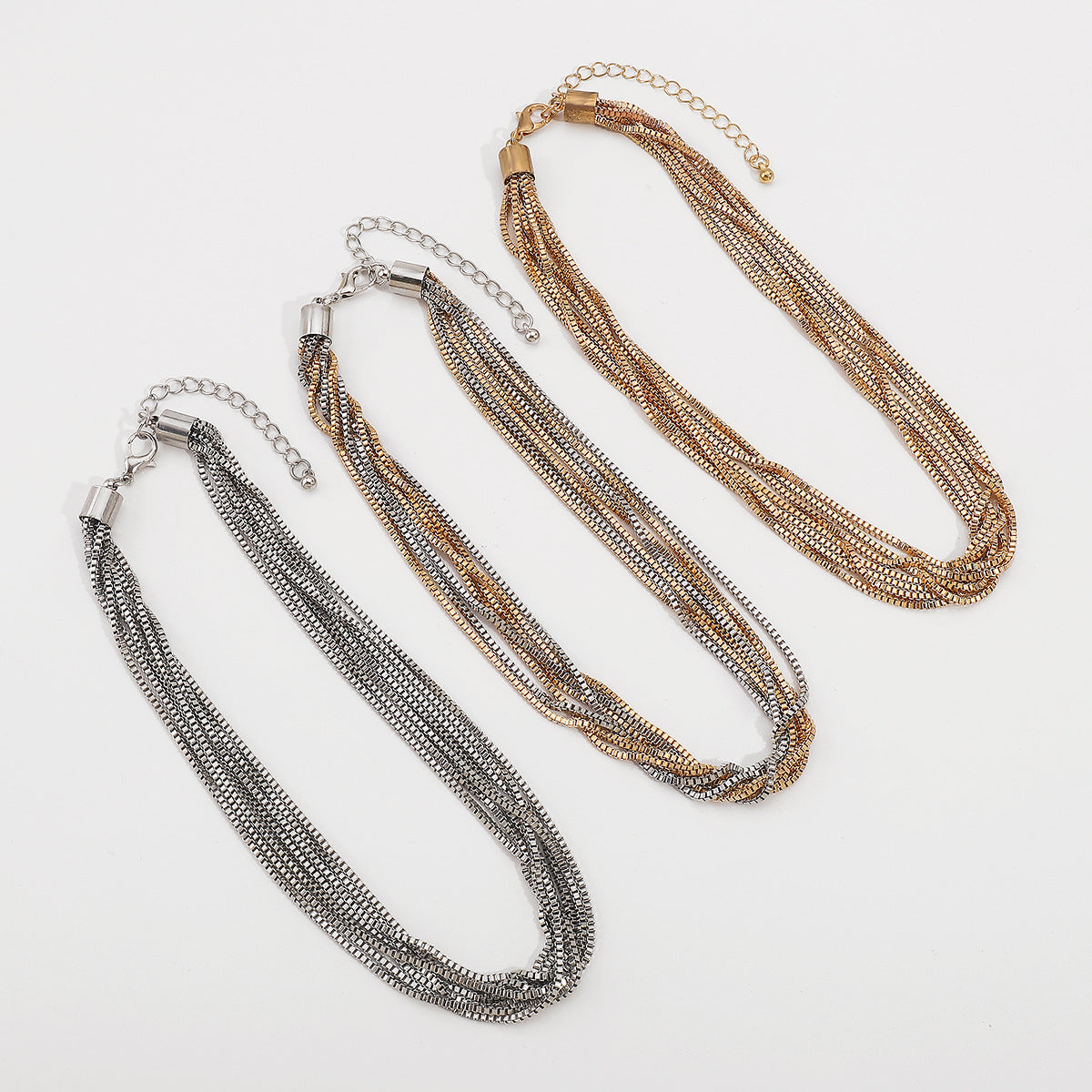 Collar minimalista trenzado ondulado de tres tonos para mujer con cadena de hierro galvanizado gargantilla para capas