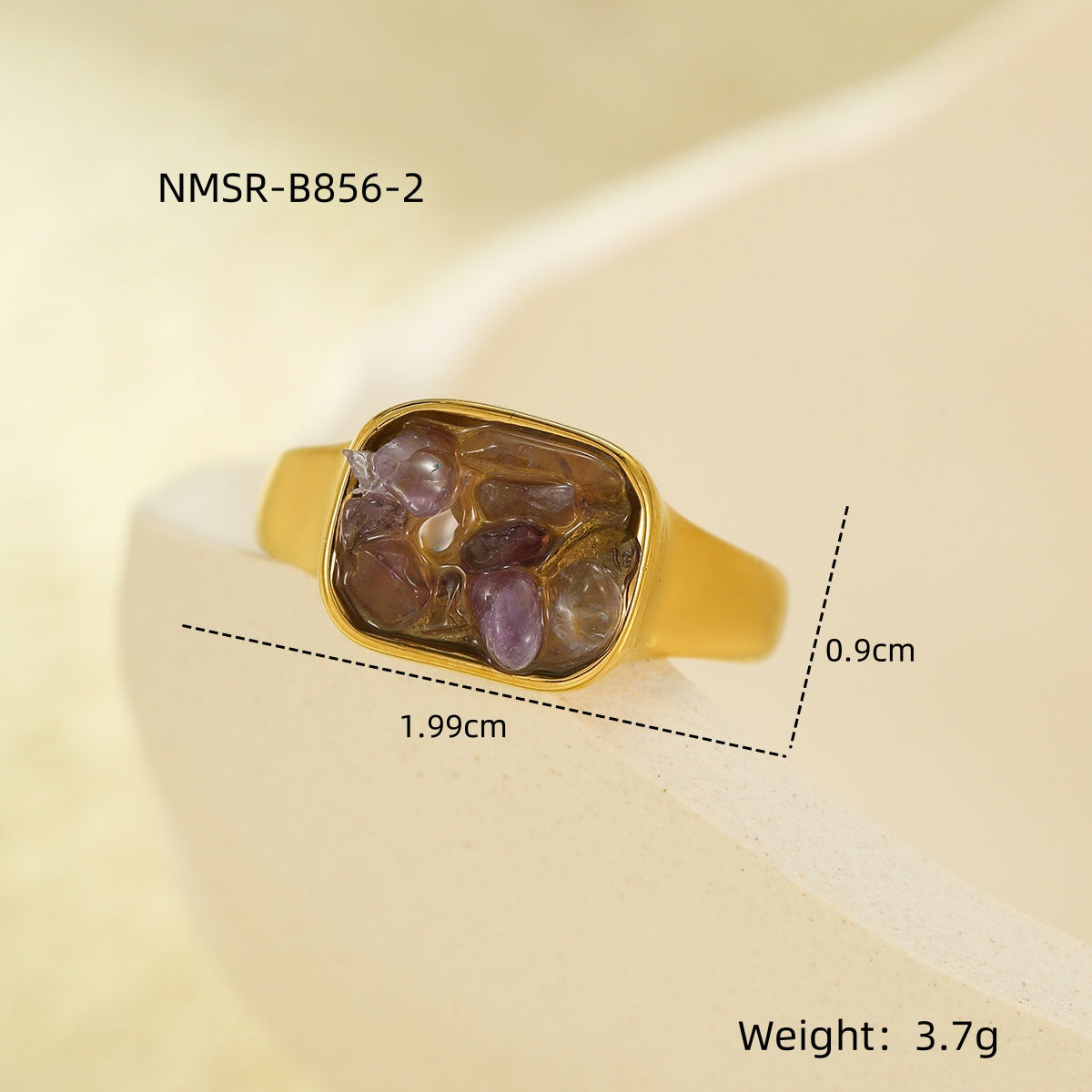 Anello Quadrato in Acciaio Inossidabile Stile Francese Vintage con Intarsio in Pietra Naturale, Ipoallergenico e Resistente allo Sbiadimento per Donna