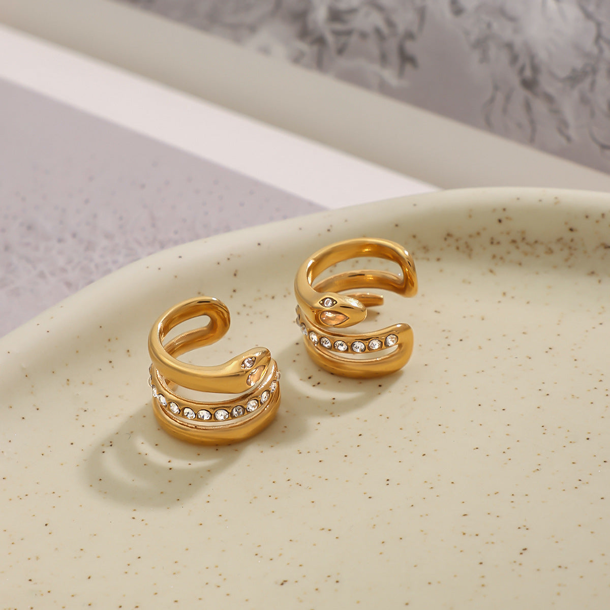 Geometric Plated Stainless Steel Snake Ear Cuff for Women