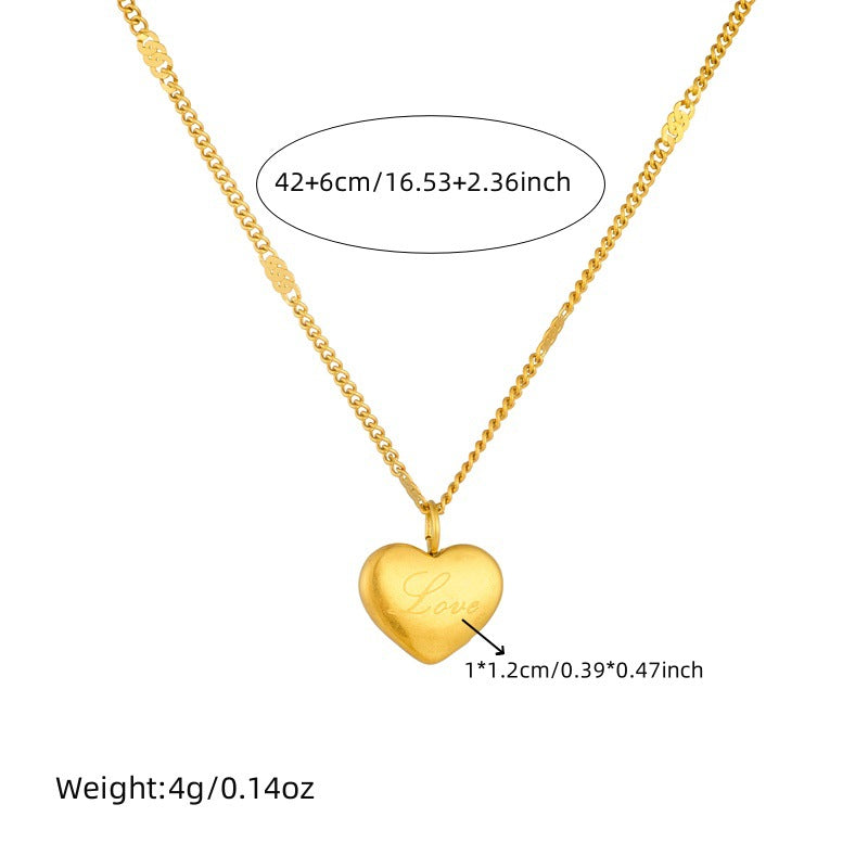 Minimalist Business Gold Plated Stainless Steel Heart Pendant Necklace Singapore Chain for Women
