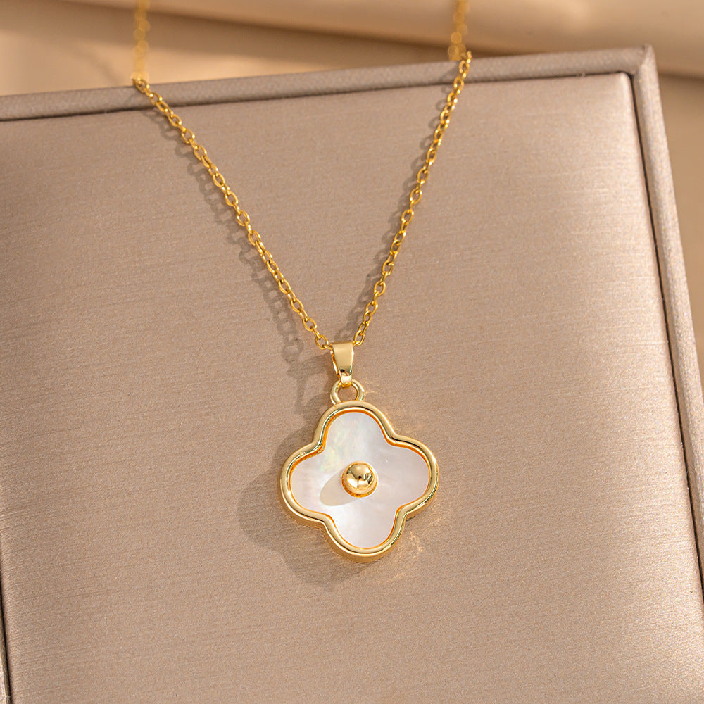 Minimalist Geometric Four-Leaf Clover Pendant Necklace for Women in Titanium Steel with Electroplated Finish