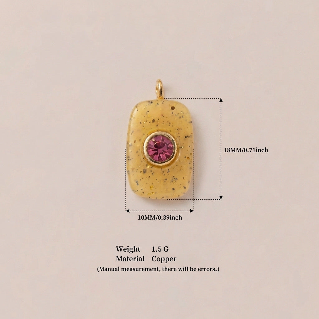 Colorful Birthstone Cubic Zirconia Round Square Glass DIY Charm Bar Gold Plated Brass Pendant