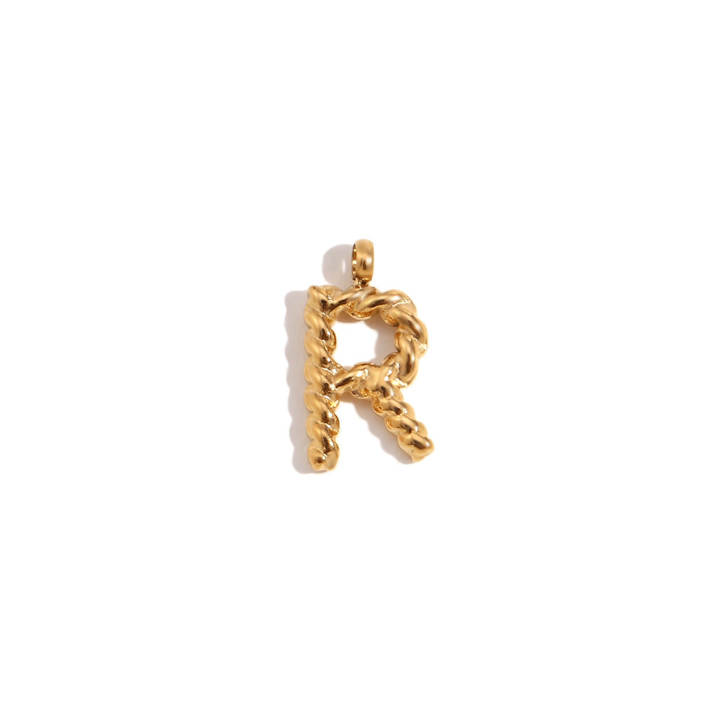 Colgante minimalista de acero inoxidable chapado en oro de 18 quilates con mini letra retorcida para mujer