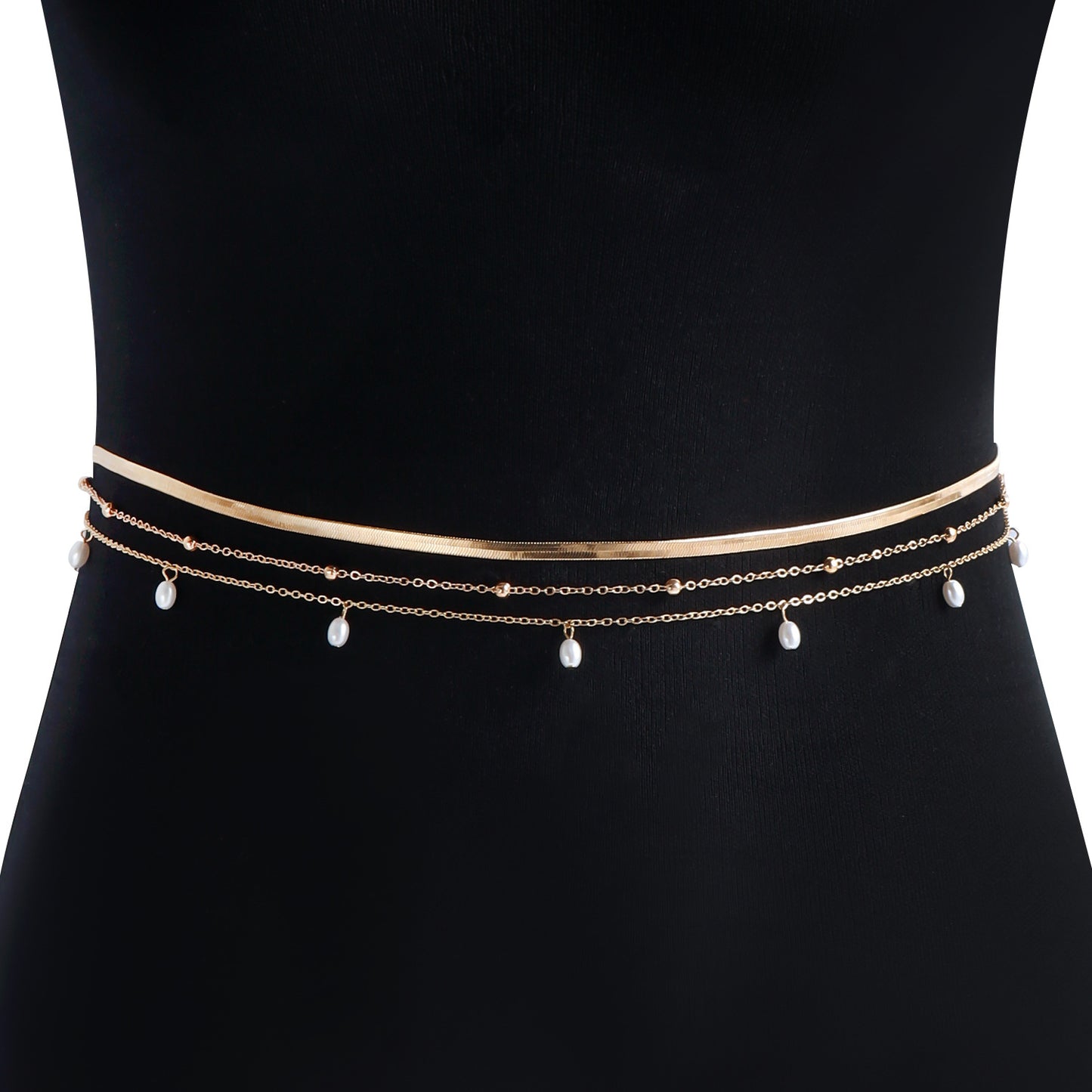 Catena in Vita a Strati Stile Punk da Donna con Catene Metalliche e Perle Sintetiche