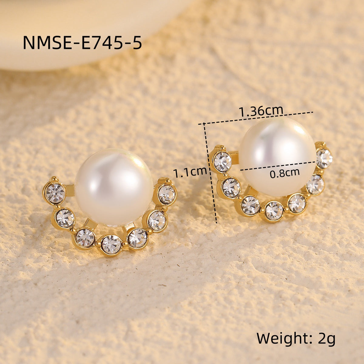 Pendientes de Acero de Titanio para Mujer con Perlas e Incrustaciones de Circonita, Estilo Francés Minimalista y Forma de Abanico