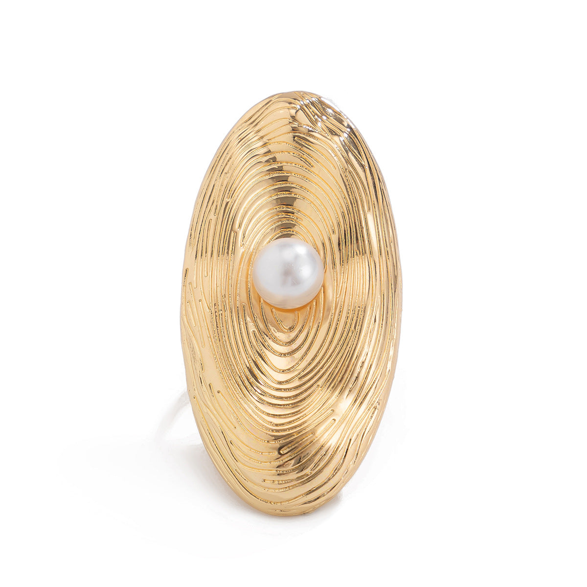Geometric Wrinkled Imitation Pearl Ring in Alloy with Plated Finish for Women