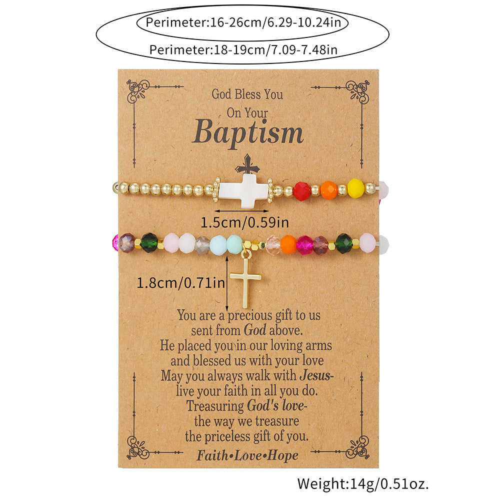Geometric Cross Crystal Beaded Bracelet Set for Unisex