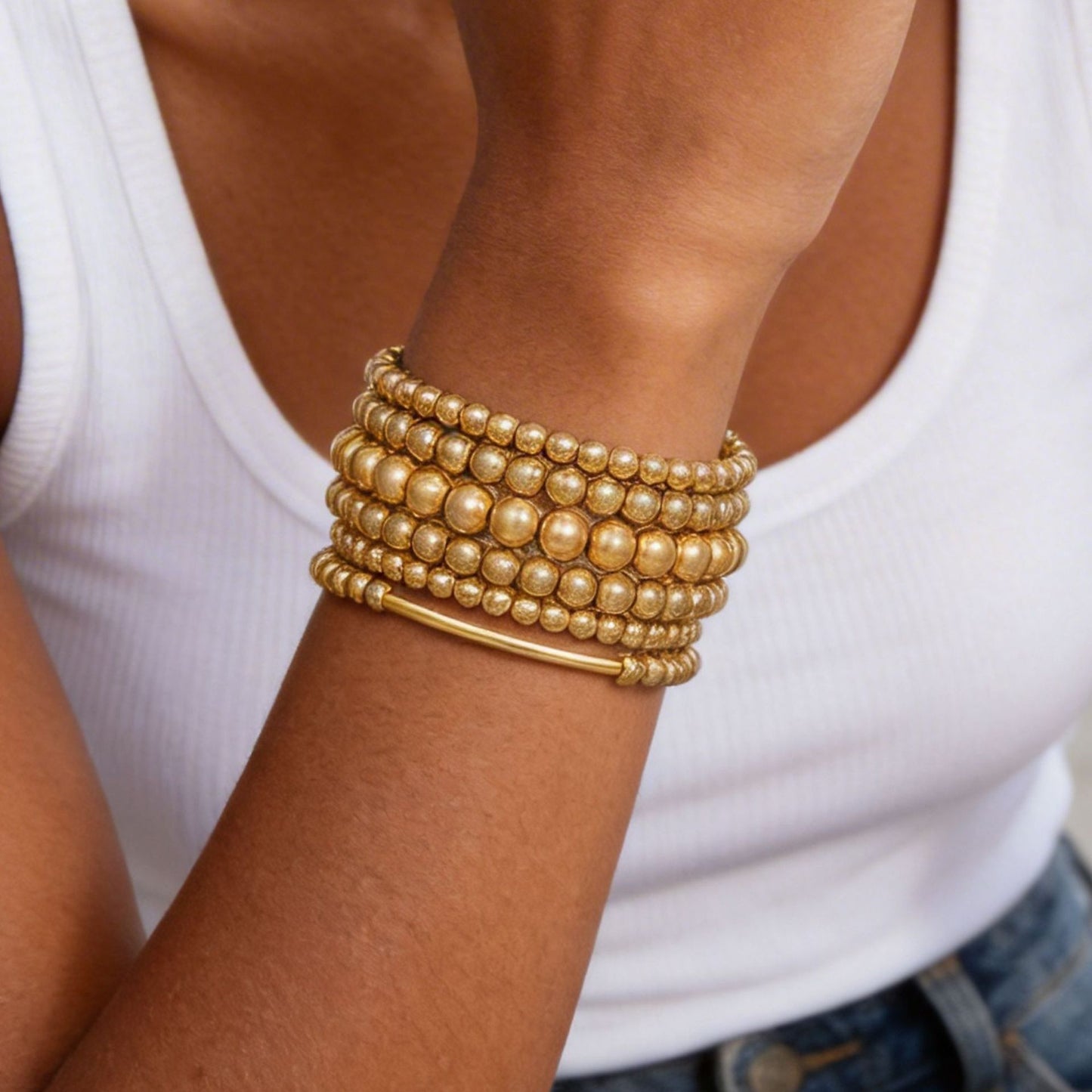 Geometric Cross Acrylic Bracelet with Pearl Inlay