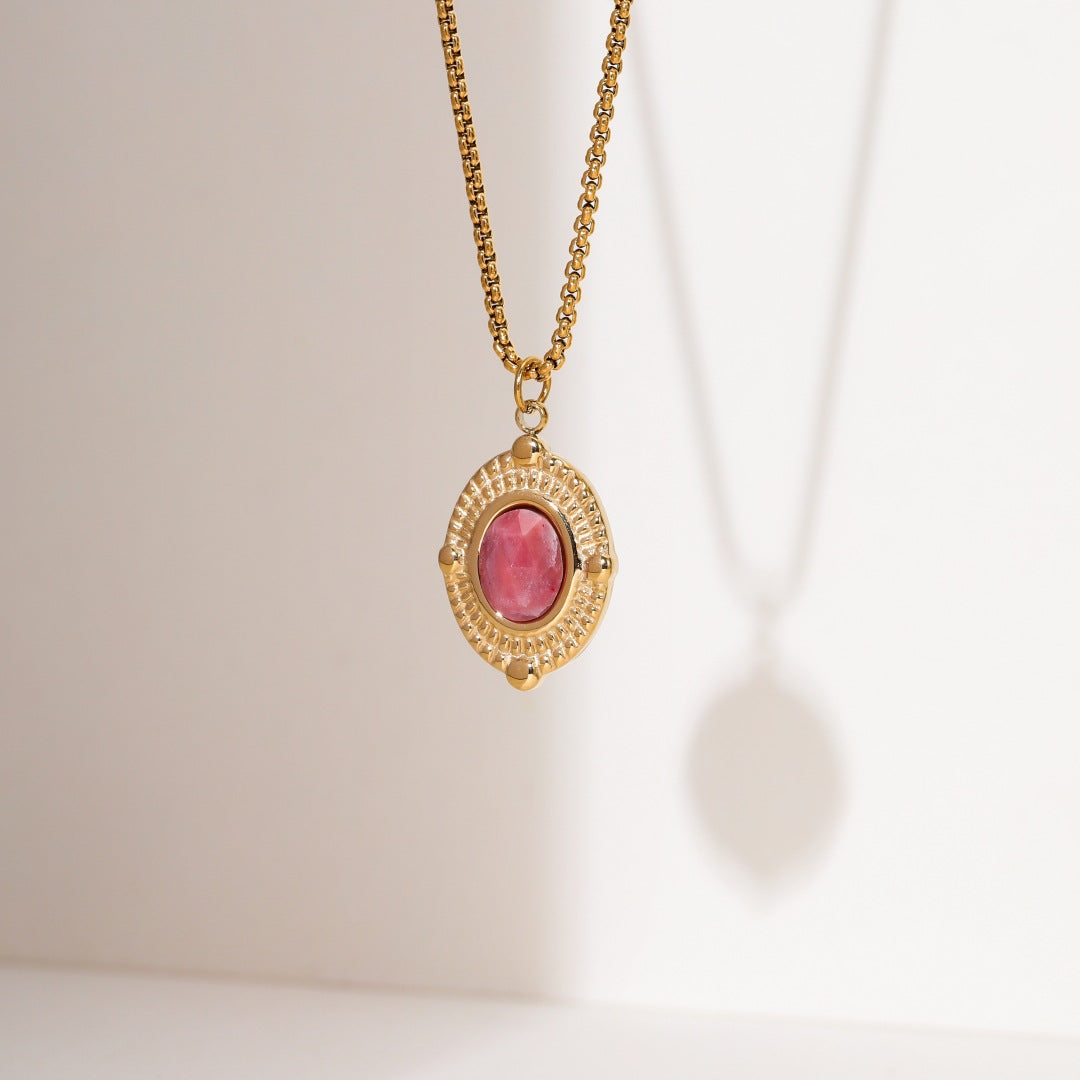 Fashionable Geometric Red Jasper Pendant Necklace for Women in Titanium Steel with 18K Gold Plating